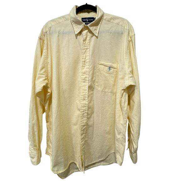 Vintage Ralph Lauren Big Shirt Yellow Stripe Cotton Button Down L - Picture 12 of 12